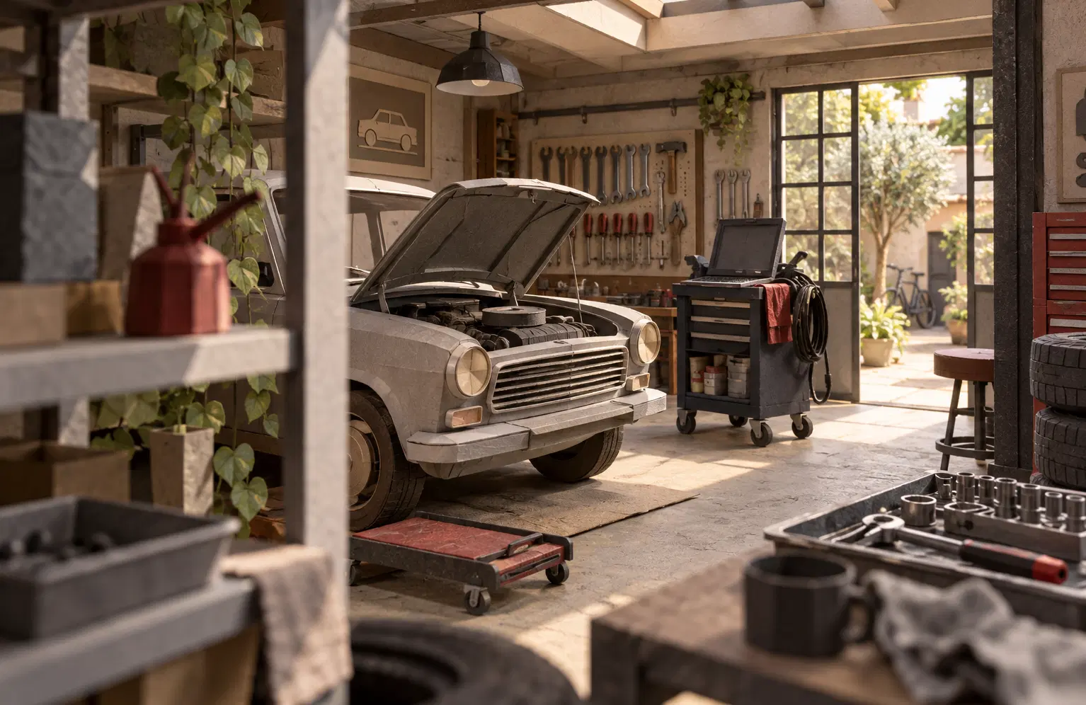 Illustration of auto repair shops and their working space