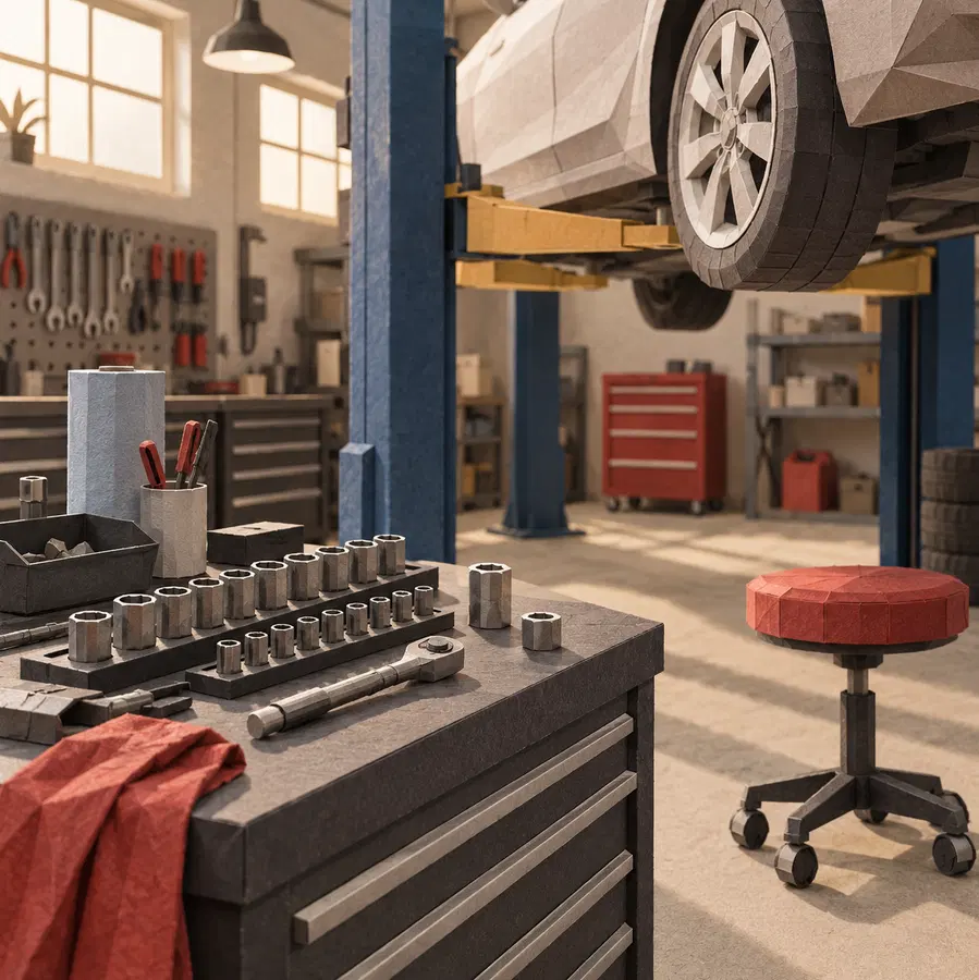 Illustration of auto repair shops equipment and workspace